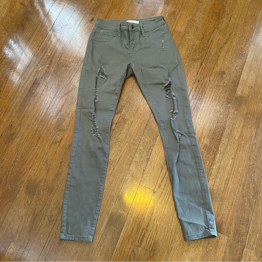 Cello army green distressed skinny jeans